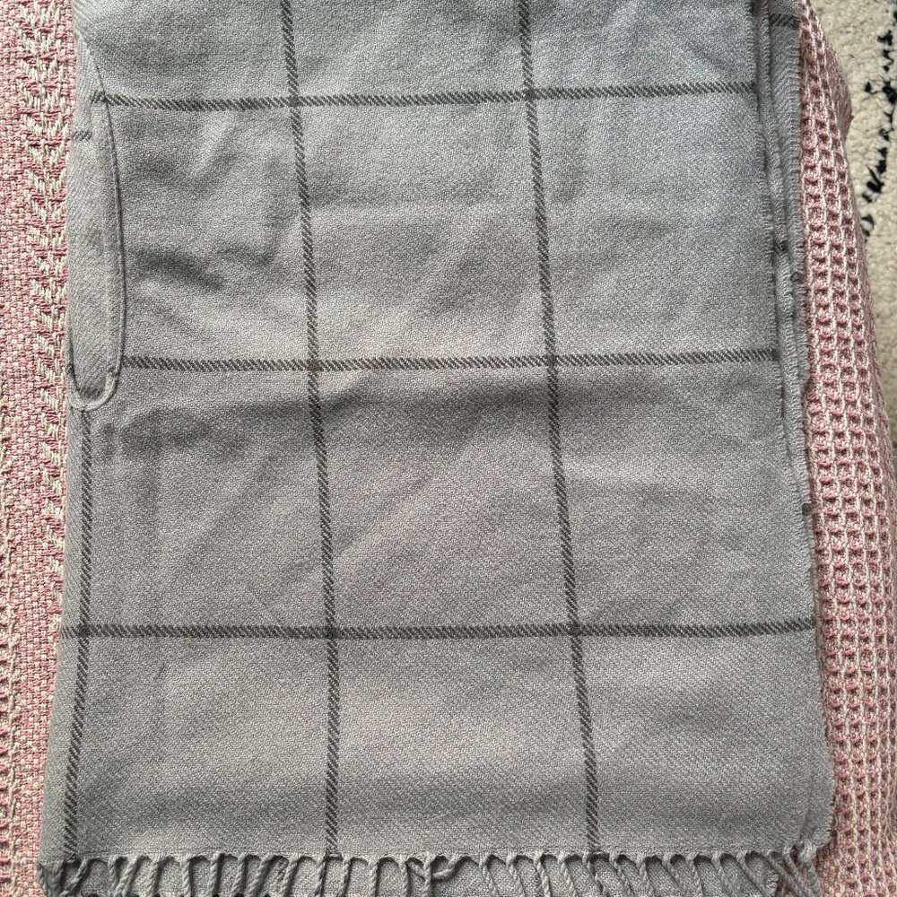 Madewell windowpane check acrylic scarf/cape warm winter cozy hygge wintertime